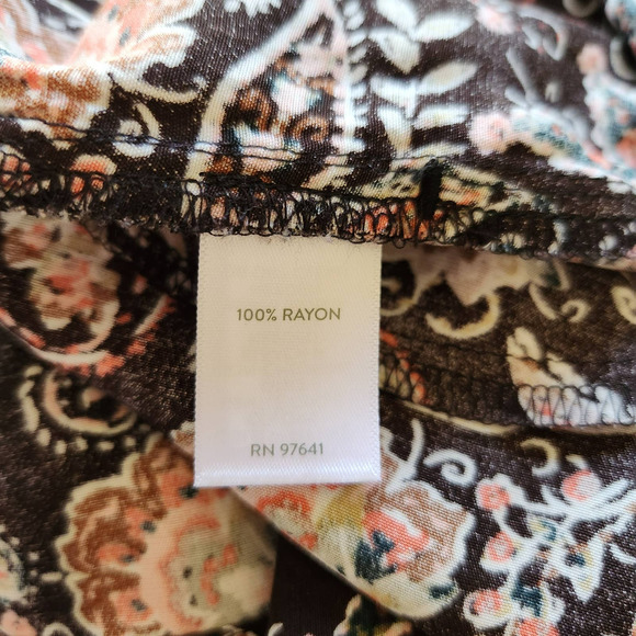 J Jill Buttoned Tunic Blouse Large Petite Black Pink Floral Filigree Lightweight - Picture 9 of 10